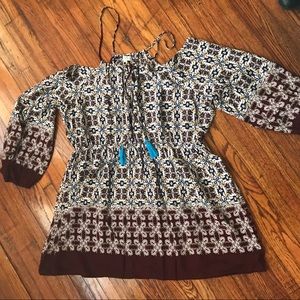 Umgee Plus Cold Shoulder Peasant Style Boho Dress